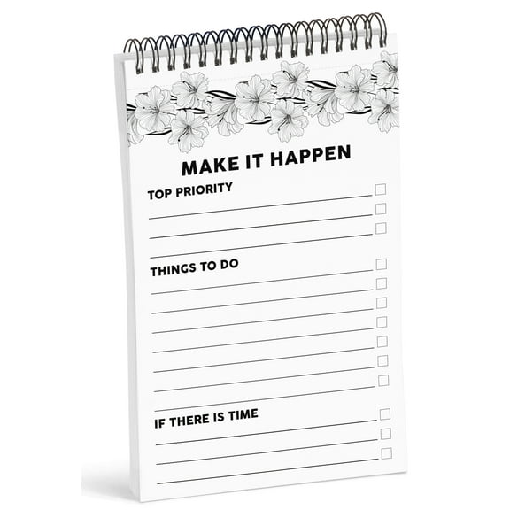 Inkdotpot To Do List Notepad 6 X 9 Paper Stationery, Classic White Floral To Do List Spiral Notepad Daily Checklist- Motivational Organizer Planner List Pad- Notepad Tear Off (50 Sheets)