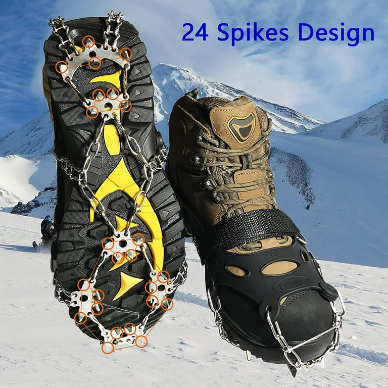Crampons Traction Ice Cleats Ice Snow Grips with Anti Slip 24 Stainless  Steel Spikes for Walking Fishing Jogging Climbing Mountaineering Hiking on  Snow and Ice 