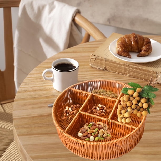 Cesta de frutas tejida, cesta de pan de ratán de imitación, artículos pequeños para almacenar refrigerios, cesta para servir alimentos para estante de Redondo Soledad cesta de almacenamiento