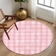 thumbnail image 3 of Pink Plaid Round Rug 8ft Washable Circle Rugs Non Slip Modern Art Checkered Farmhouse Large Area Rug Indoor Floor Carpet for Bedroom Kitchen Living Room Home Office Dining Room Nursery, 3 of 8