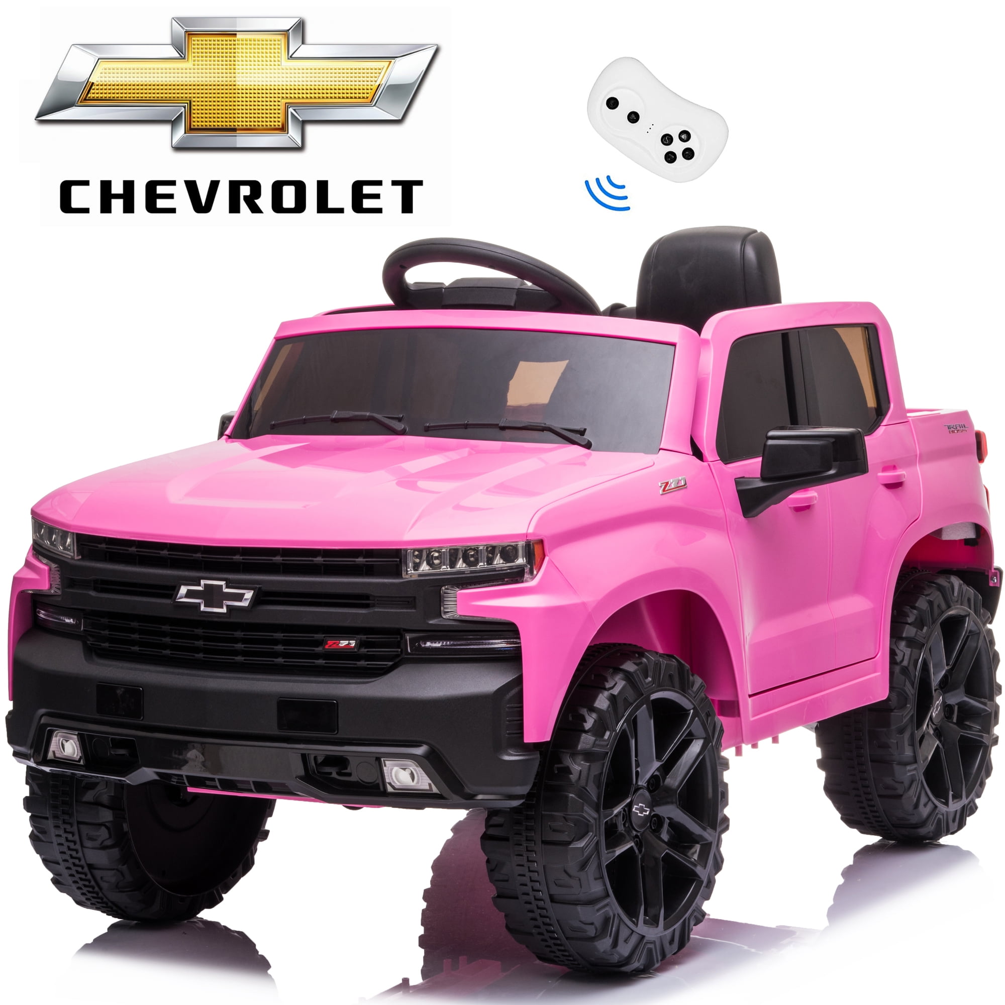 12 Volt Ride on Toys for Kids, Licensed Chevrolet Silverado Ride on Car for Boys Girls, Powered Electric Vehicles Pickup Truck with Remote Control, LED Lights, MPS Player, Pink, W13037