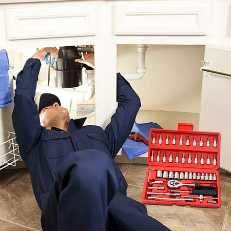 46-Piece Socket Wrench and Tool Set Combination Kit for Car Motorcycle and Household Repair Metric and SAE Sockets with Case Comprehensive Xiaofei Hardware Tool Set for DIY