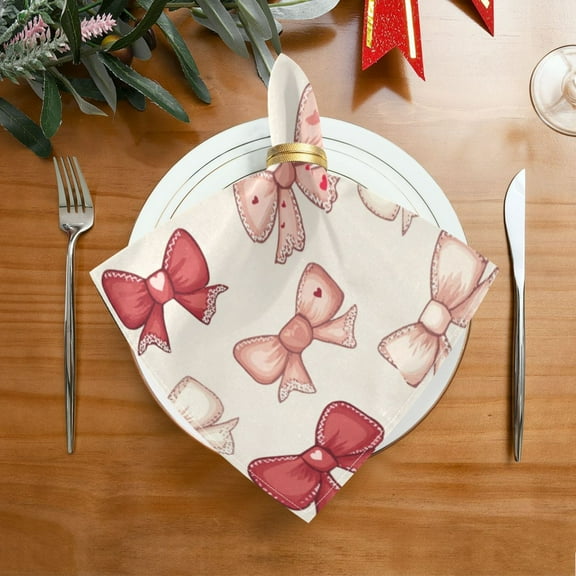 1 Pack 20'' x20" Satin Table Napkins Dinner Napkins for wedding Party Decoration events Pink and Red Bows