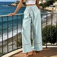 thumbnail image 5 of Karymi Pants for Women Bohemian Ruffle Elastic High Waist Tassel Drawstring Wide Leg Pants, Solid Crochet Lace Trim Hem Long Trousers with Side Pockets Capri Pants for Women, 5 of 5