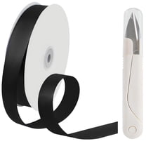 100 Yards Satin Ribbon Black, 0.8 inch Solid Color Fabric Ribbon with Scissors for Gift Wrapping, Wedding, Polyester Gift Ribbon for Birthday Party Decoration, Craft, Hair, Floral, Sewing, Black