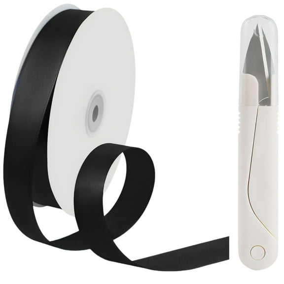 100 Yards Satin Ribbon Black, 0.8 inch Solid Color Fabric Ribbon with Scissors for Gift Wrapping, Wedding, Polyester Gift Ribbon for Birthday Party Decoration, Craft, Hair, Floral, Sewing, Black