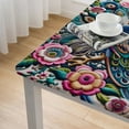 thumbnail image 4 of COMIO Beautiful Peacock with Tropical Japanese Flowers Tree Spring Surface Textures Decorative Rectangular Outdoor Picnic Camping and Indoor Kitchen Dining Party Tablecloth White, 4 of 7