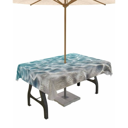 

Outdoor Tablecloth with Umbrella Hole & Zipper Summer Ocean Rectangle Tablecloth 52x70 Inch Blue Water Ripple Farmhouse Texture Patio Table Cover Waterproof Table Cloth for Picnic/Party