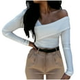 thumbnail image 2 of RXIRUCGD Mode Femme Automne T-Shirt Uni Col Rond Manches Longues Blouse Décontractée, Blanc, Taille : S, 2 of 6