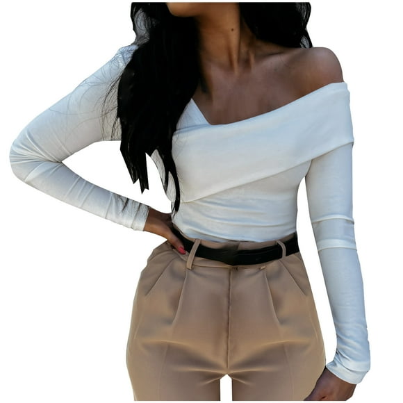 Timegard Womens Going out Tops 1 Shoulder Long Sleeve Slim Fall Winter Casual Comfy Top Solid Color