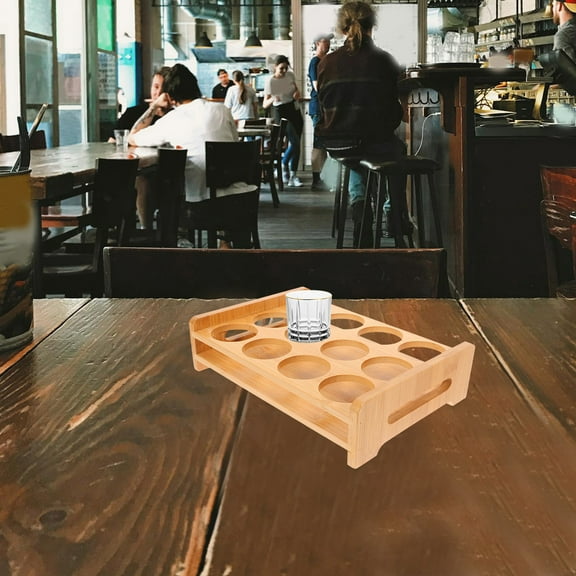 Masteelf Bamboo Shot Glass Holder with Multiple Compartments for Convenient Storage and Organization Light Brown