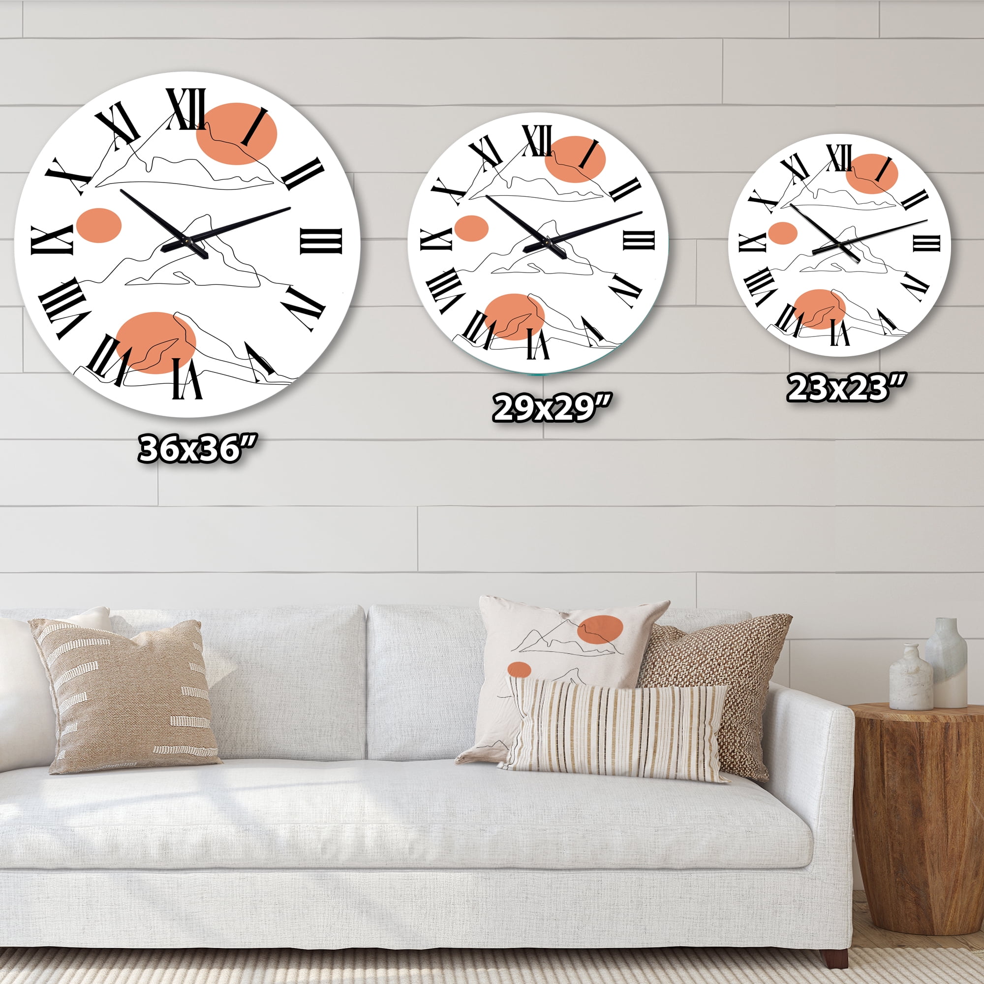 Designart 'Abstract Mountain Range With Red Moons' Modern Wall Clock