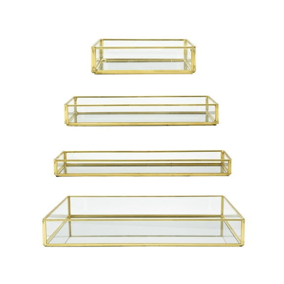 CC Home Furnishings Gold Rimmed Glass Trays - 14" - Set of 4