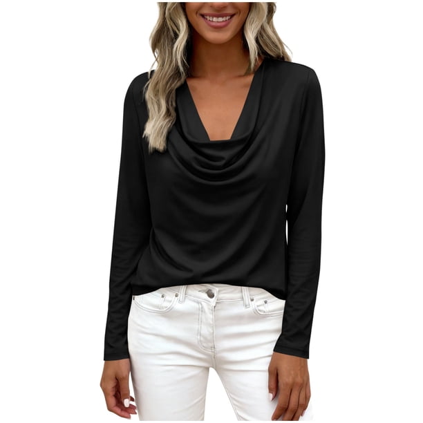 Camisa de Manga Larga con Cuello en V Blanca para Mujeres con Cuello de Vaca en Tela Fluida con Puño de Botón