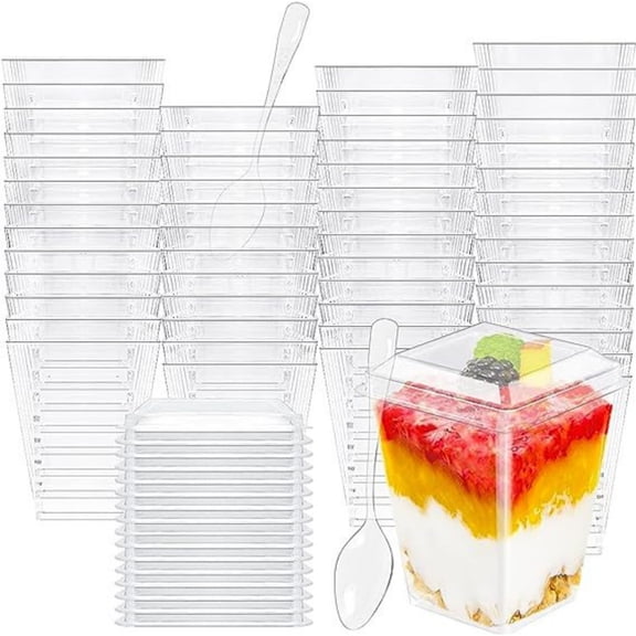 50 Pack 5 oz Plastic Dessert Cups Lids and Spoons, Yogurt Parfait/Appetizer Cup Pudding Cups for Party, Clear Mini Dessert Shooter Cups for Fruit, Cake, Ice Cream