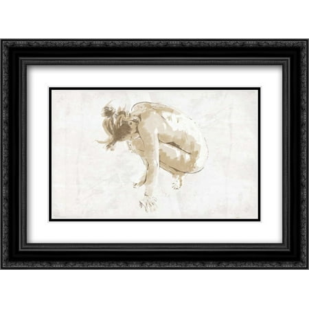 Nude Pose Mate 2x Matted 24x18 Black Ornate Framed Art Print by