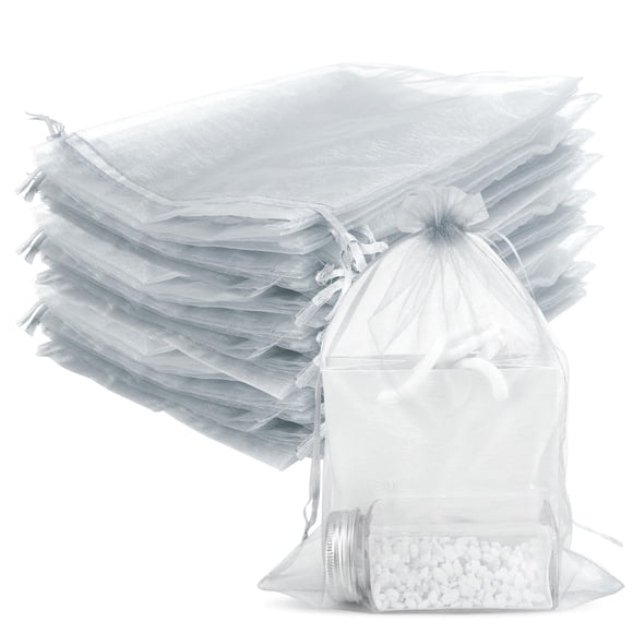 Bolsas de organza VziaRebe con cordón de malla grande, 100 unidades, color gris