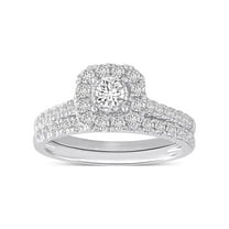 10K White Gold Forever Bride 1 Carat Diamond Cushion Bridal Set, Women, Engagement