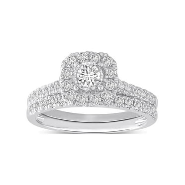 10K White Gold Forever Bride 1 Carat Diamond Cushion Bridal Set, Women, Engagement