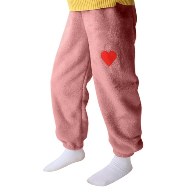 GPOECD Enfants Garçons Filles Pantalon de Pyjama Motif Cœur Flanelle Douce Vêtement de Nuit Bas Confortables pour Confort Intérieur Rouge, 2-3 Ans