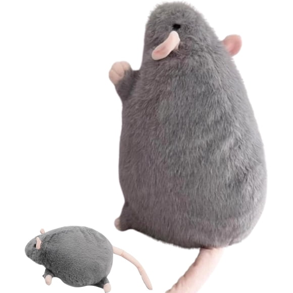 Stuffed Fat Rat Plush Toy, Oversized Chonky Rat Stuffed Animal, Soft Plush Model Doll (Grey
