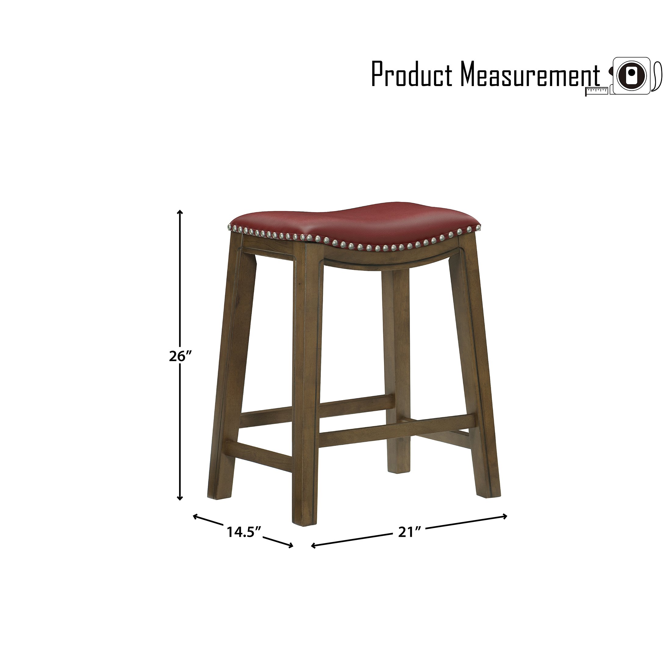 OakvillePark Eustis Saddle Seat Counter Height Barstool, Red