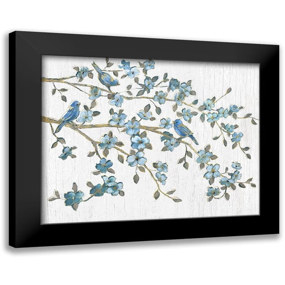 Nan 14x12 Black Modern Framed Museum Art Print Titled - Blooming Bluebirds