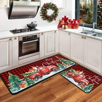Christmas Kitchen Rugs and Mats Set of 2, Christmas Decorations for Home, Holiday Kitchen Floor Mat Merry Xmas Decor Non-Slip Backing Washable Runner Rug 17"x47.2" 17"x30"