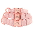 thumbnail image 4 of Pet Artist Blue Grey Pink Tweed Dog Collar w/ Rose Gold Buckle Engraved Personalized Pet ID Name S-L, 4 of 11