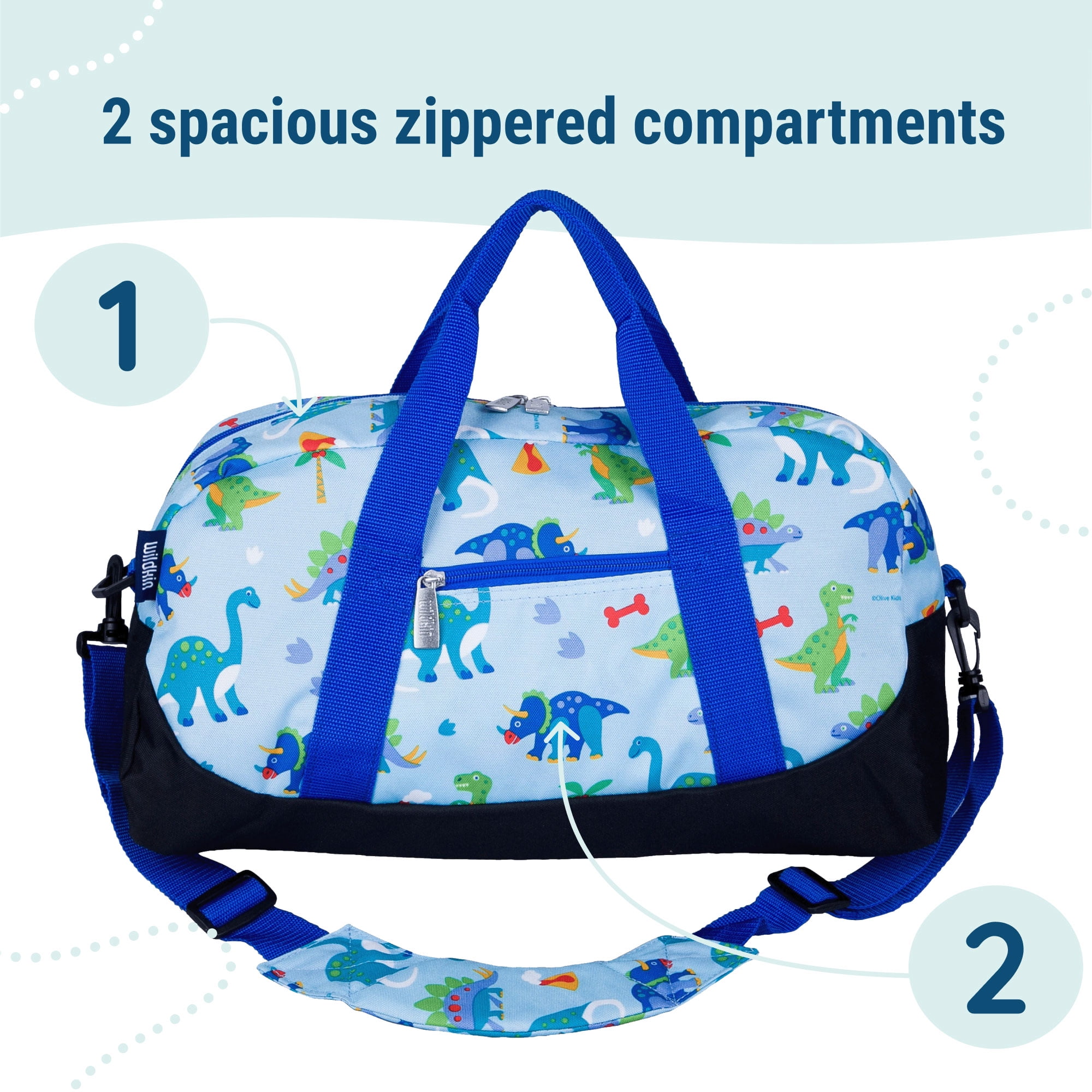 Wildkin Kids 18” Dinosaur Land Overnighter Duffel Bag, Blue