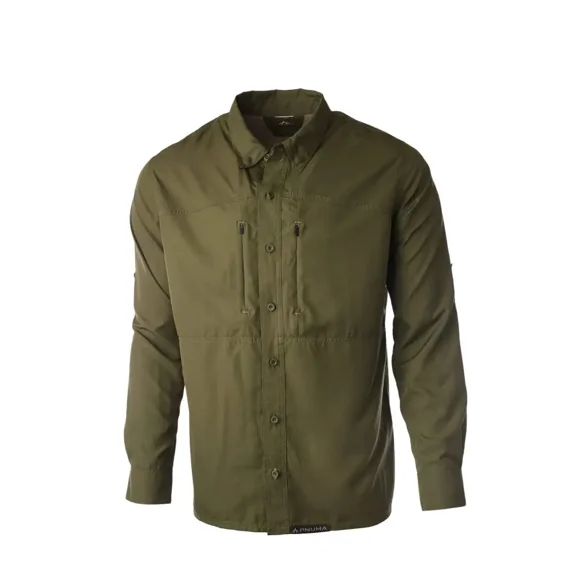 Pnuma Outdoors Long Sleeve Shooting Shirt, Dark Olive, 3XL, Athletic Button-Down (PLSSSCYXXX)