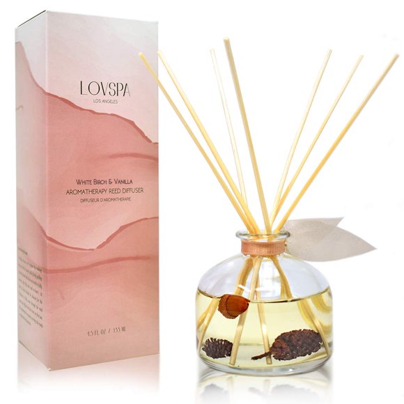 LOVSPA Ensemble Diffuseur de Bouleau Blanc & Roseau Vanille - Diffuseur de Parfum Écorce de Bouleau & Vanille Fumé pour la Maison - Fabriqué aux États-Unis