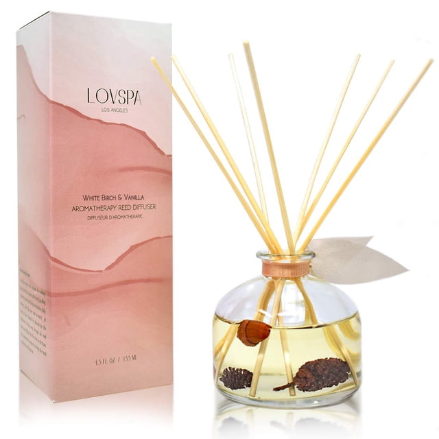 LOVSPA White Birch & Vanilla Reed Diffuser Set - Birch Bark & Smoked Vanilla Scent Diffuser for Home - Made in The USA