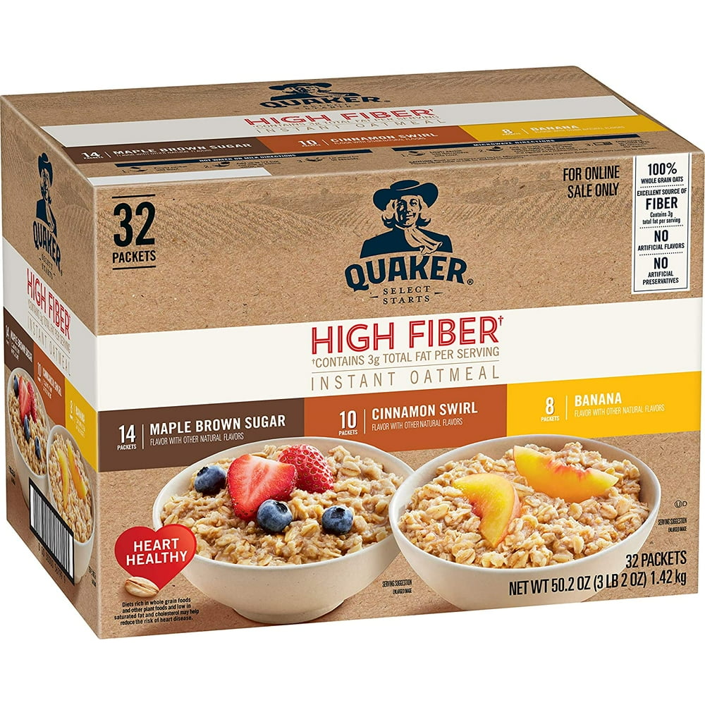 Instant Oatmeal, High Fiber 3 Flavor Variety Pack, Individual Packets