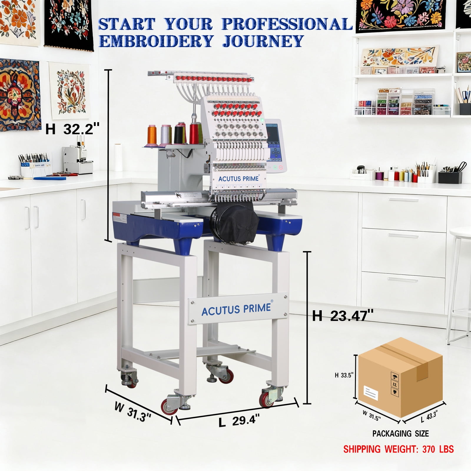 WY1501C Embroidery Machine with 15 Needles, 14"x20" Embroidery Area, 1200SPM Max Speed, 10" Touch Screen, Wifi available, for Flat/3D Cap/Hat/T-shirt/DIY, Full Accessories & Training