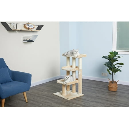 UPC: 0810602020296 | Go Pet Club 35-in Cat Tree & Condo Scratching Post Tower  Beige