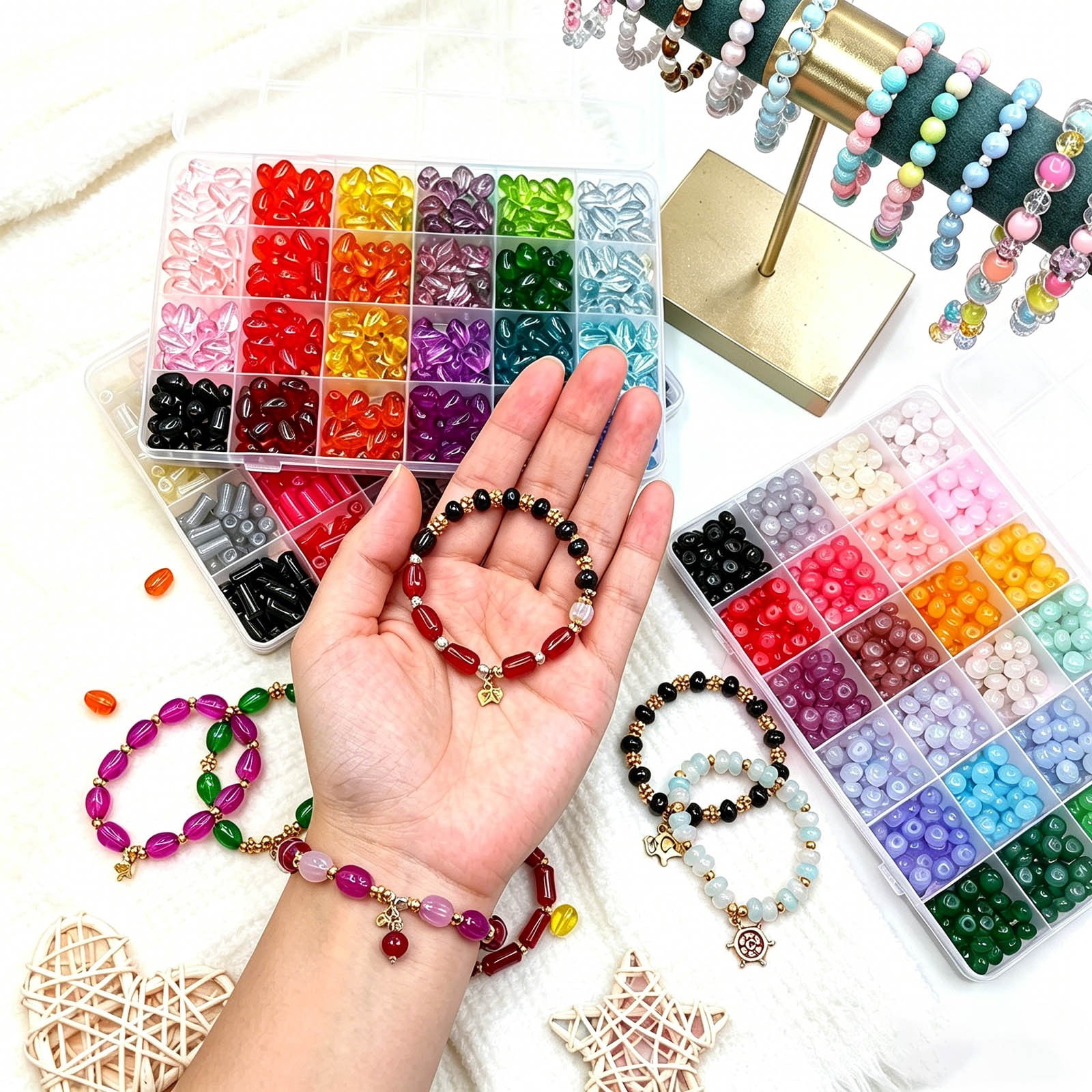 6mm Glass Beads Bracelet Making Kit, 24 Colors Bamboo Shaped Natural Beads for Jewelry Making, Teardrop Glass Beads for DIY Necklace Crafts for Girls Adults (Circle)