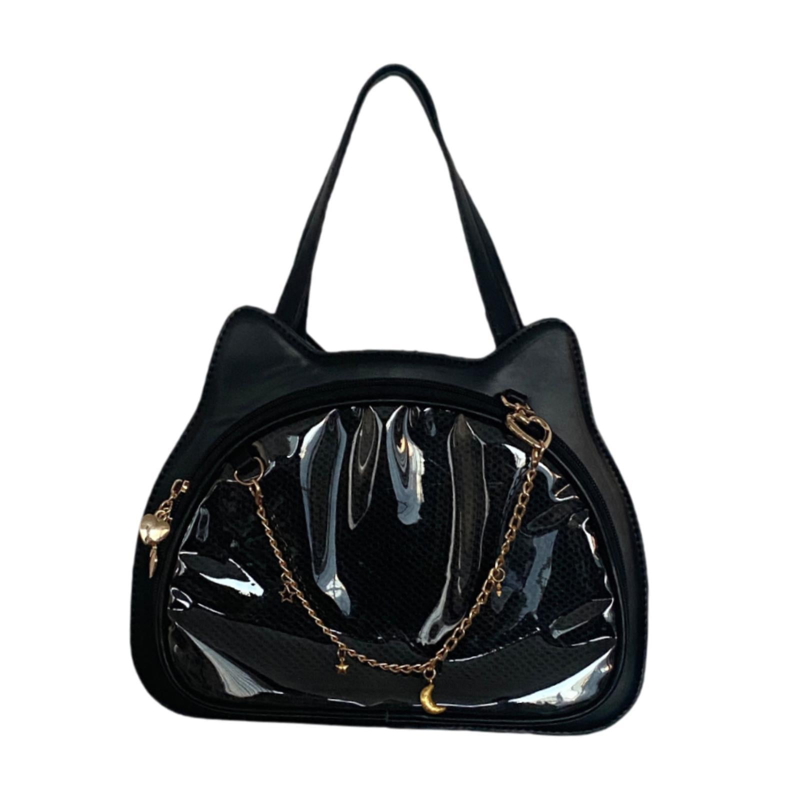 Wxqbjtam Cat Shape Shoulder Bag PU Adjustable Detachable Shoulder Strap Small Cute Casual Black