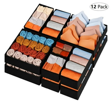 Bevtee Drawer Organizer for Clothes, Foldable Underwear Organizer ,Black, for Adult and Child, 12 Pack