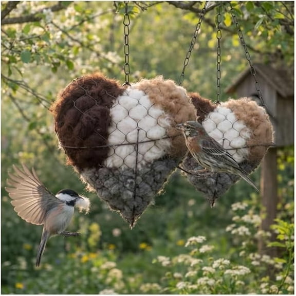 Handmade Fiber Bird Nesting Heart, Alpaca Fiber Bird Material House, Wool Nest Starter Hummingbird Houses, Winter Tree Shelter for Wild Birds, Dual-Season Outdoor View House