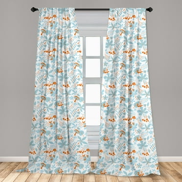 Orange Blue Curtains 2 Panels Set, Autumn Abstract Botanical Pattern of Leaves Mushroom and Berries, Window Drapes for Living Room Bedroom, Pale Blue Orange White, by Ambesonne
