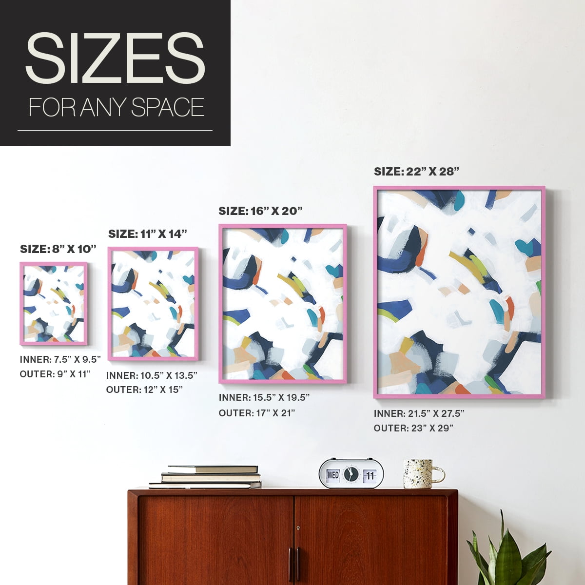 Bright Orbit I Framed Print in Pink Solid Wood Framed Print No Nail Hanging