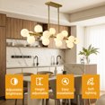 thumbnail image 4 of Mid Century Modern Linear Chandelier, 16-Light Brass Sputnik Chandelier with Milky White Glass Shades, Adjustable Height Pendant Light for Dining Room, Kitchen Island, 4 of 11