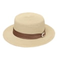 thumbnail image 2 of UTSJKR Womens Flat Top Short Brim Fedora with Buckle Band for Summer Coastal Retreat for Town Café Visit Outdoor Brunch Packable Classic Silhouette UV Shield Vacation Headwear Beige, 2 of 9