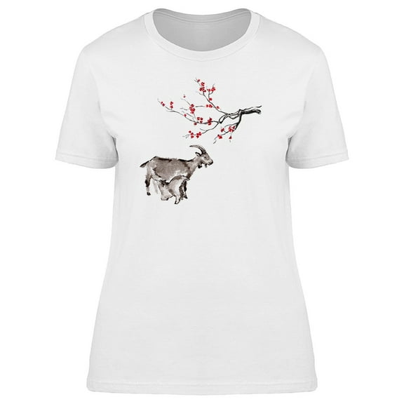 Mother Goat Nursing Her Kid T-Shirt Women -Image by Shutterstock, Female Large