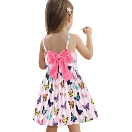 

Toddler Girl Dress Bowknot Butterfly Summer Casual Dresses Little Kid Clothes 5T (Butterfly-309)