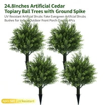 Strafriture 4PCS 24.8" Artificial Cedar Topiary Ball Trees with Ground Spike, Lifelike UV-Resistant Great for Indoors & Outdoor, Easy to Install