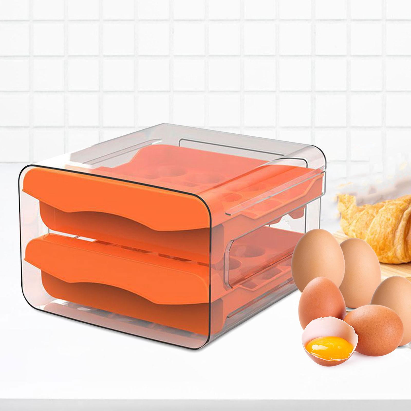 Fiocias Egg Container for Refrigerator 2 Layers Egg Tray Reusable Space Saving Egg Fresh orange
