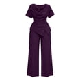 thumbnail image 4 of Cagogo Women Plus Size 2 Piece Set Casual Summer Cruise Outfits Loose Short Sleeve Crew Neck Tops Comfy Pants Matching Lounge Sets Tracksuits Travel Airport Clothes, Purple 5XL, 4 of 6