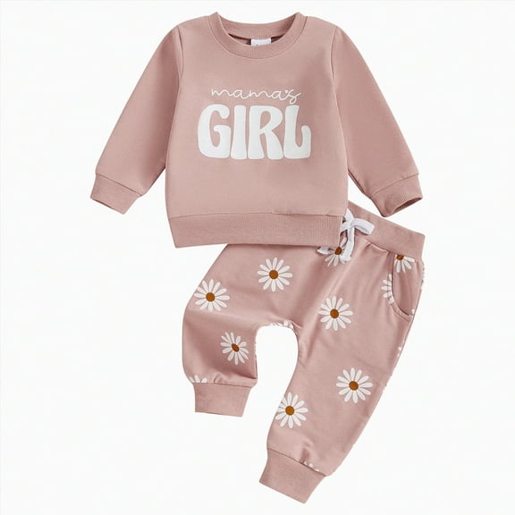 HCNTES Toddler Baby Girl Fall Outfits Long Sleeve Mamas Girl Sweatshirts Print Sweatpants 2Pcs Winter Clothes Set(Pink,2-3 Years)